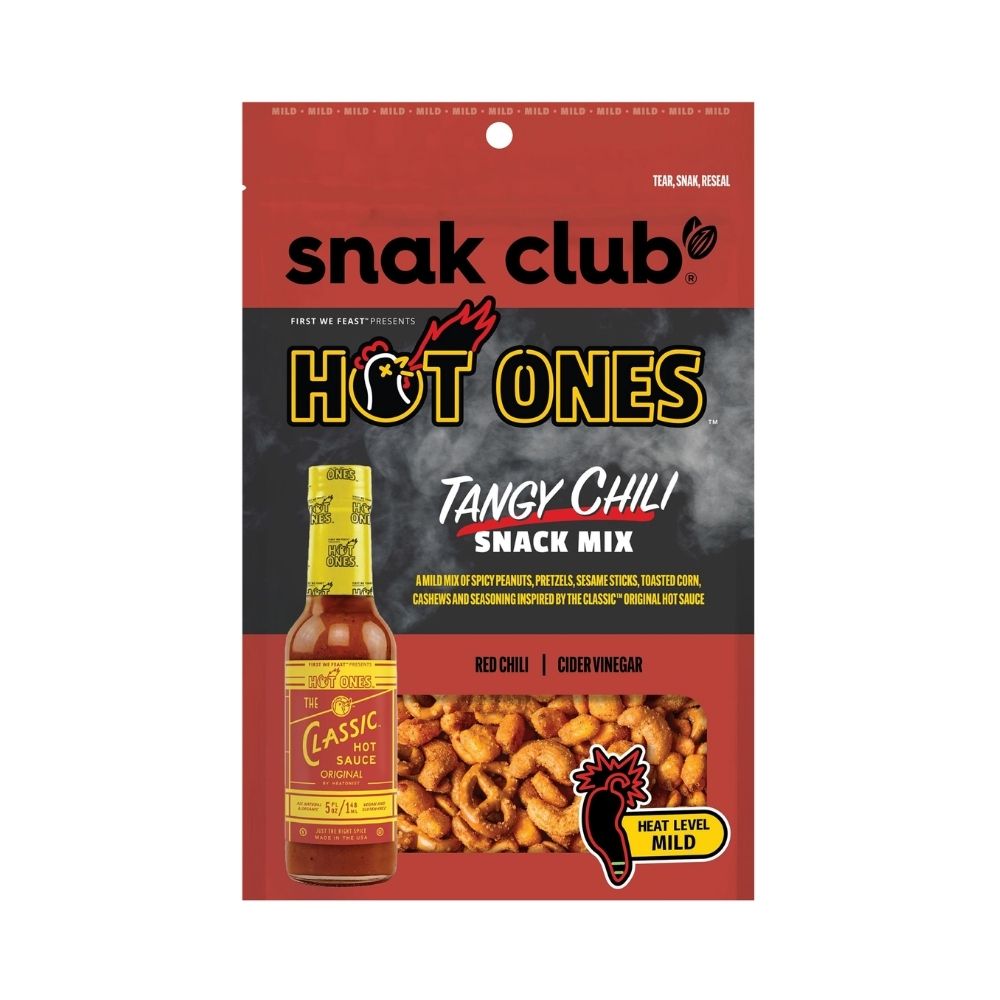 Snack club Hot Ones Chili Picante Snack Mix, frutos secos y chile rojo de 57g