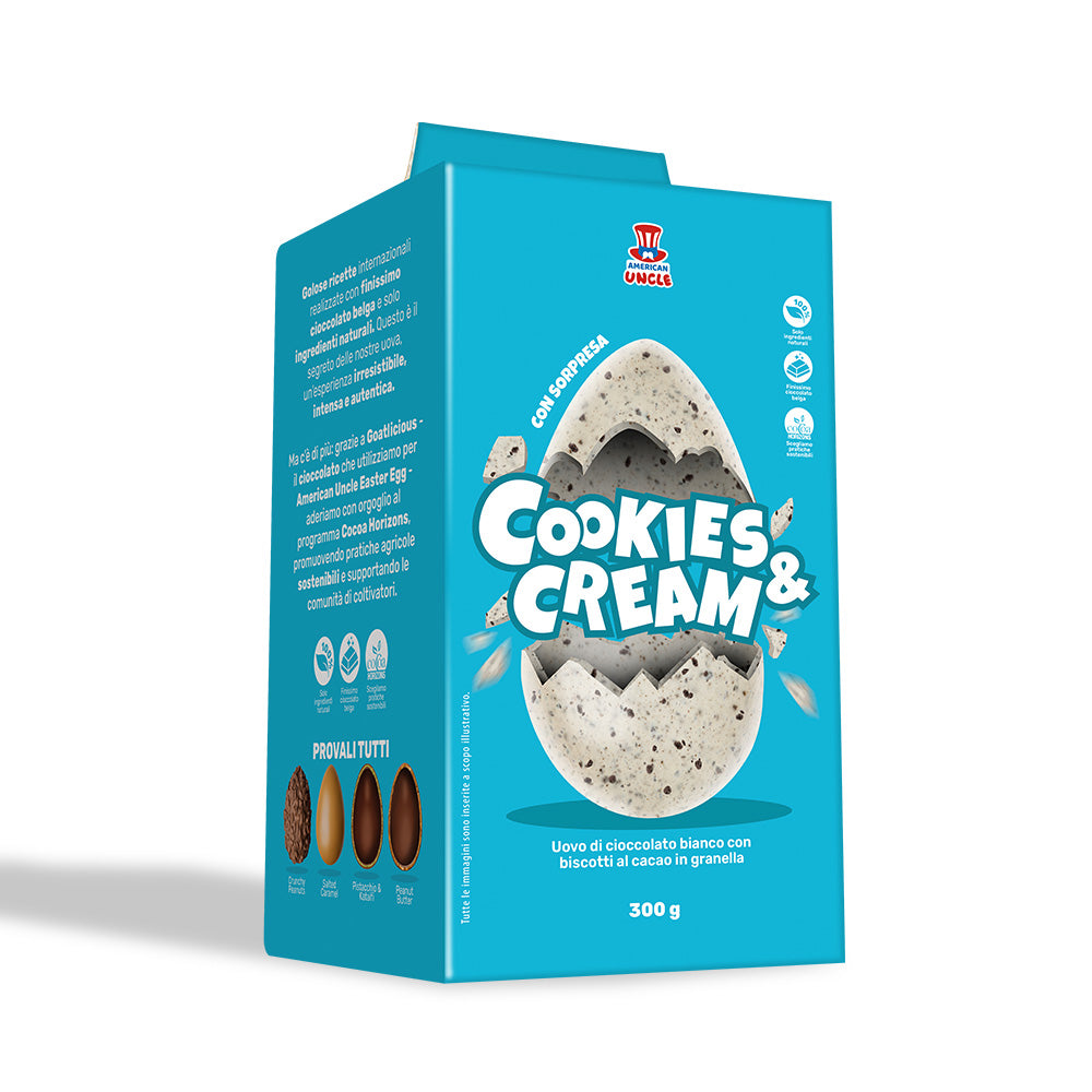 American Uncle Cookies & Cream Easter Egg, huevo de Pascua de chocolate blanco con galleta de cacao en trozos de 300 g