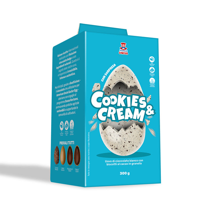 American Uncle Cookies & Cream Easter Egg, huevo de Pascua de chocolate blanco con galleta de cacao en trozos de 300 g