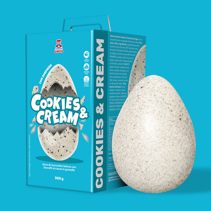 American Uncle Cookies & Cream Easter Egg, huevo de Pascua de chocolate blanco con galleta de cacao en trozos de 300 g