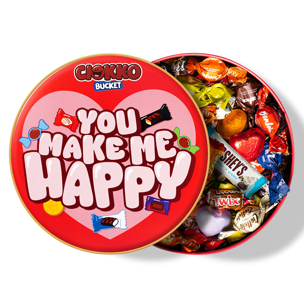 Ciokko Bucket “Me haces feliz”, lata de chocolates de 1 kg para componer con los sabores preferidos de tu pareja