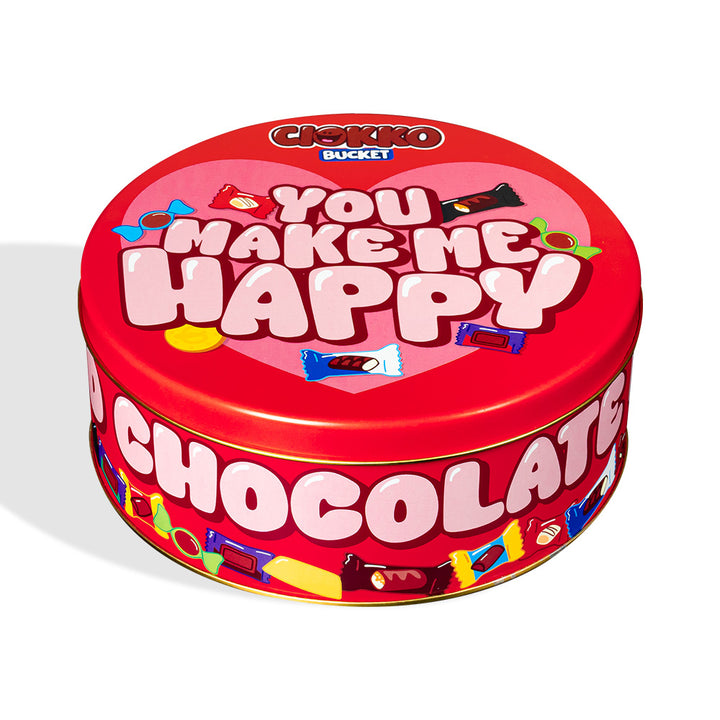 Ciokko Bucket “Me haces feliz”, lata de chocolates de 1 kg para componer con los sabores preferidos de tu pareja