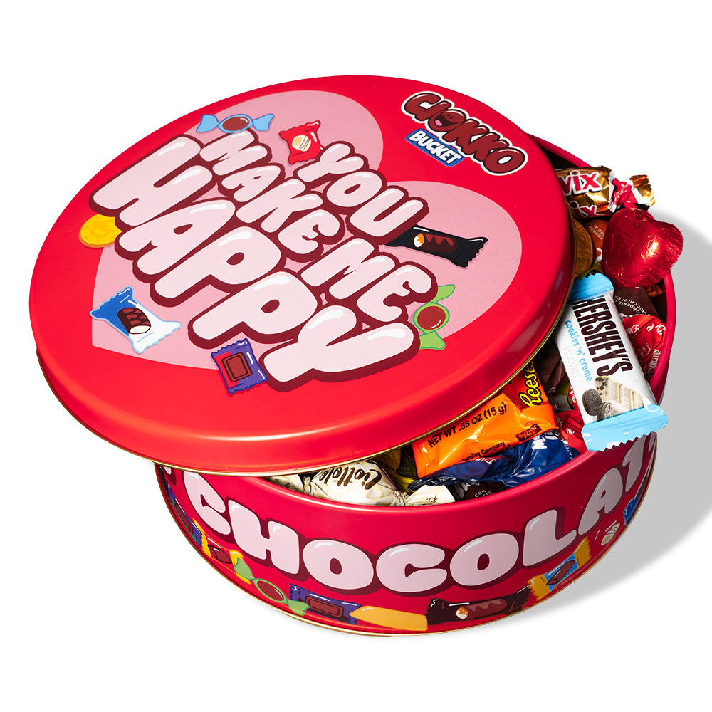 Ciokko Bucket “Me haces feliz”, lata de chocolates de 1 kg para componer con los sabores preferidos de tu pareja