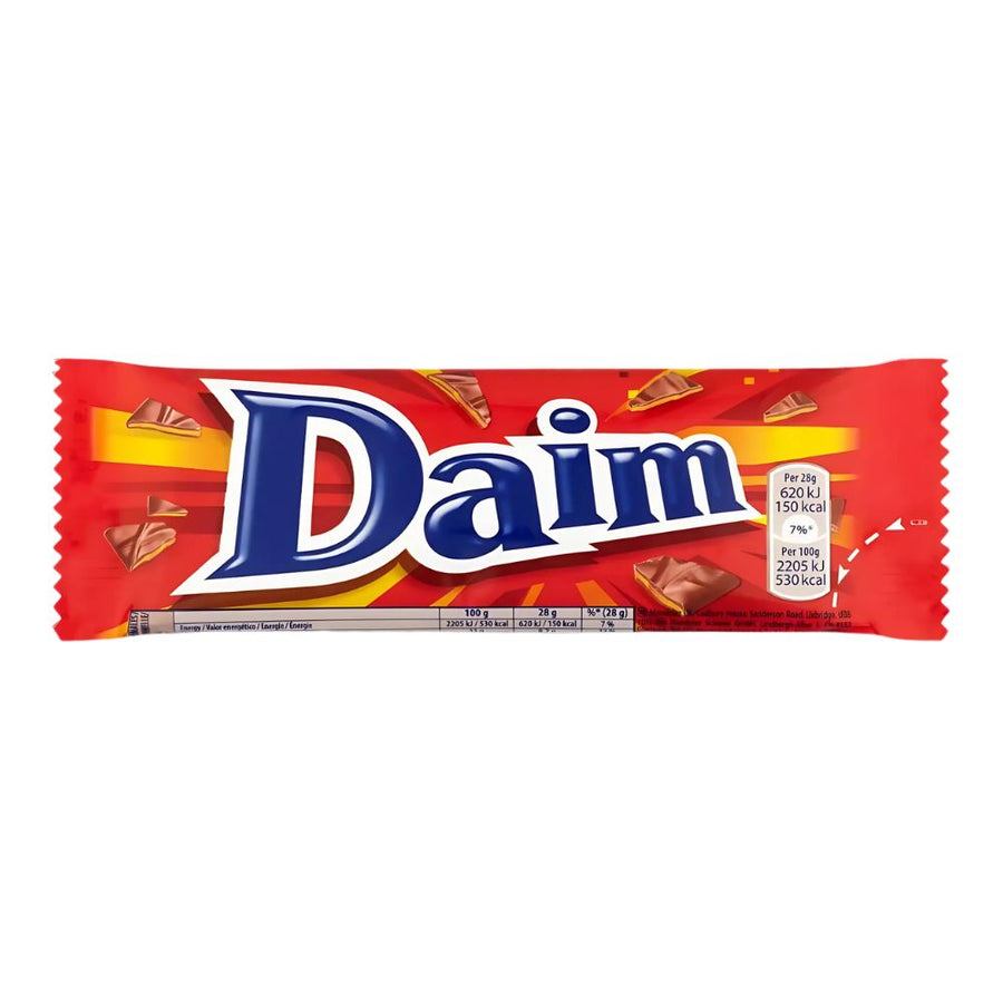 Confezione da 28g, cioccolato al latte ripieno con caramello alle mandorle Daim.