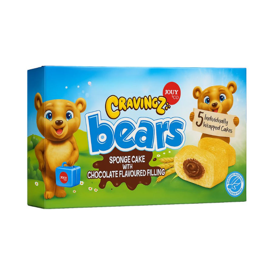 Jouy & Co Cravingz Bears Sponge Cake Chocolate, merendine con ripieno al gusto di cioccolato da 200g.