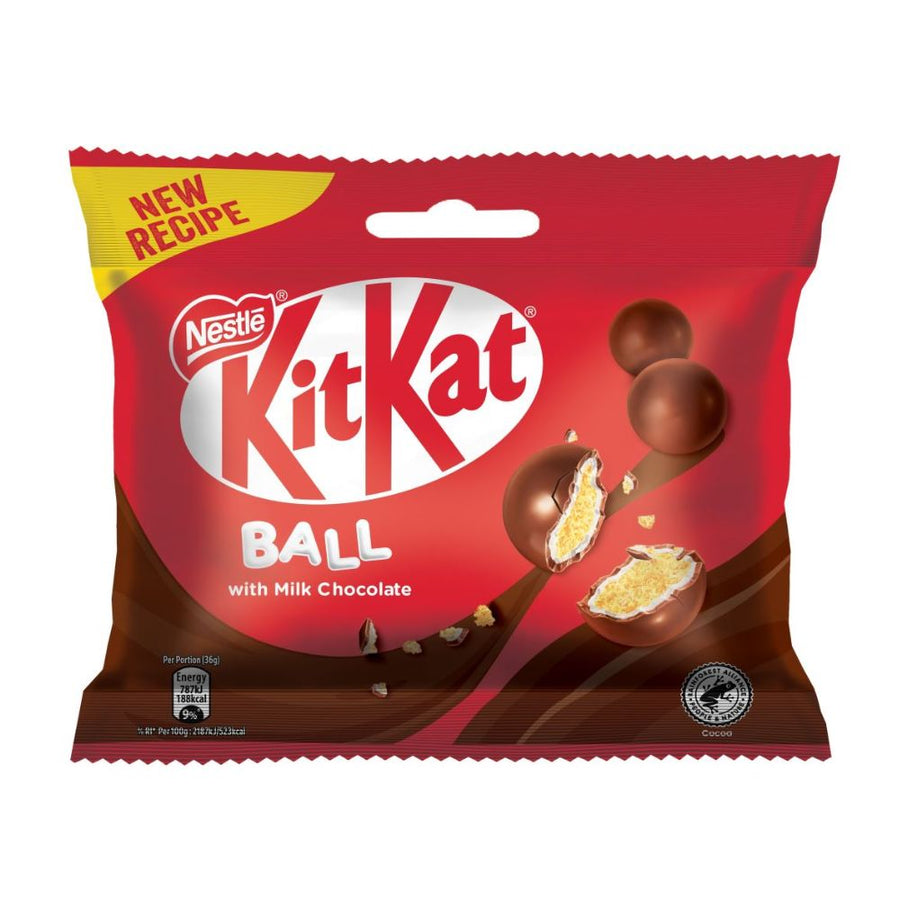 Confezione da 36g, palline di cereali ricoperti di cioccolato Kit Kat.