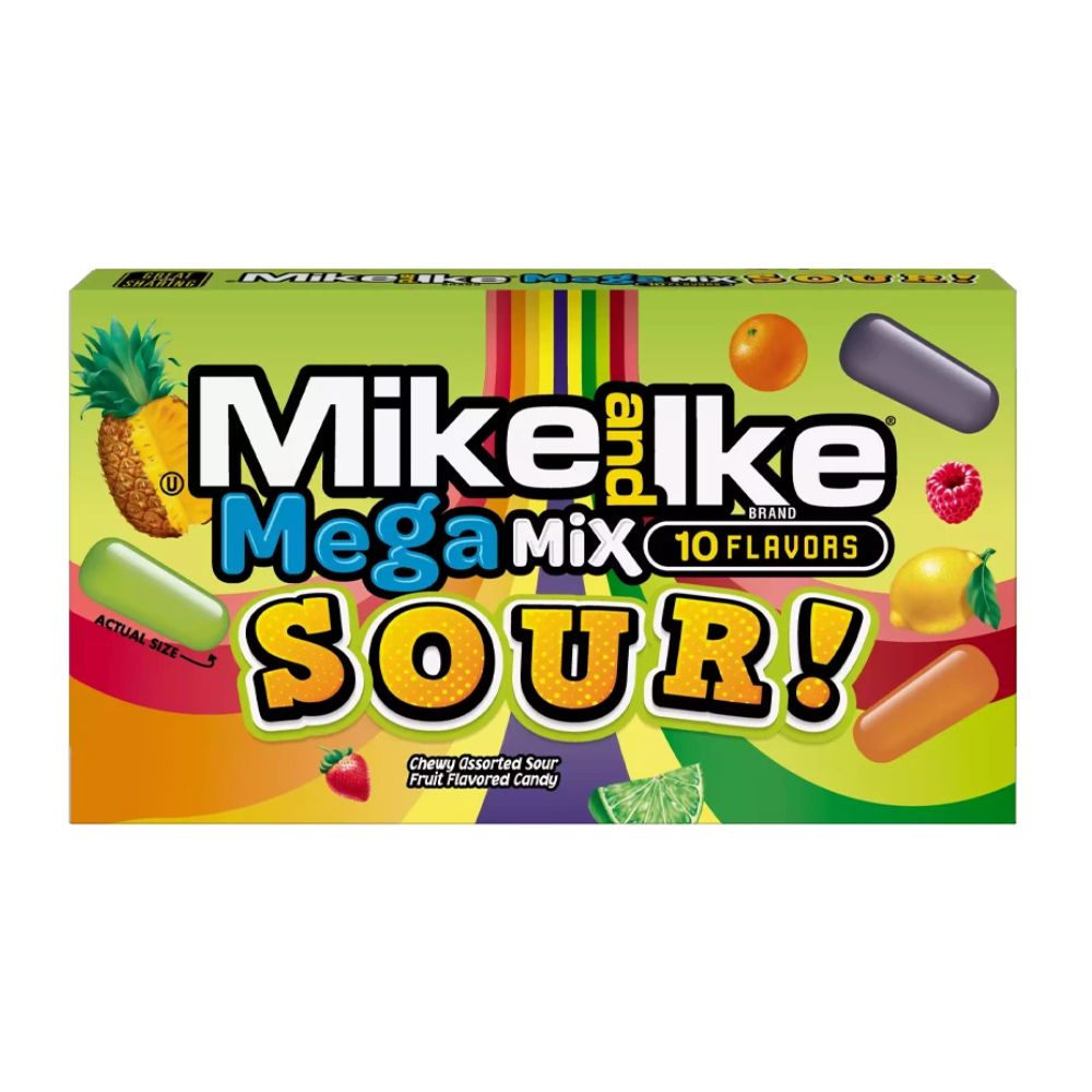 Mike and Ike Mega Mix Sour caramelle aspre al gusto di frutta da 120g.