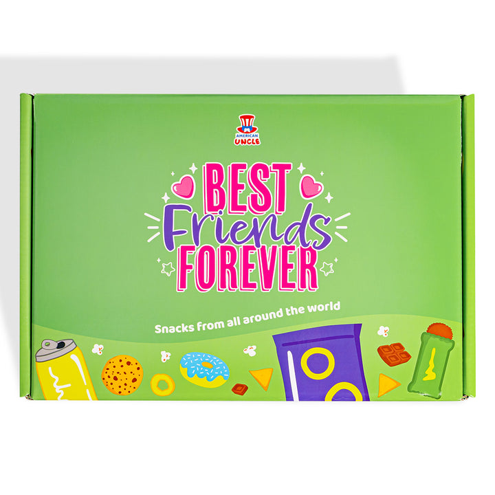 Snack Box “Mejores Amigos Para Siempre”, caja sorpresa de 20 snack dulces, salados y bebidas para la mejor amiga