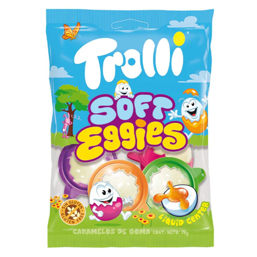 Confezione da 75g, caramelle gommose ripiene al gusto di frutta Trolli.