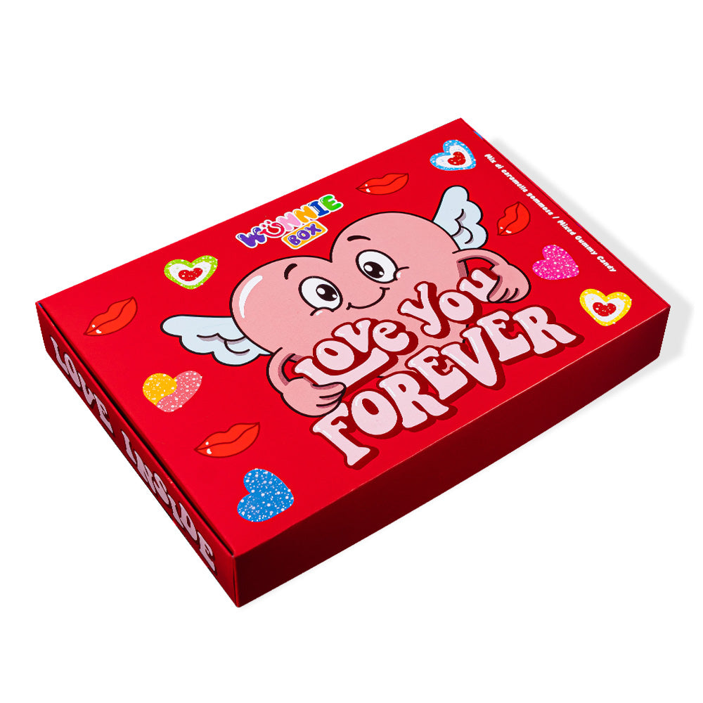 Parte esterna frontale della scatola Wunnie Box Love con scritta "Love you forever"