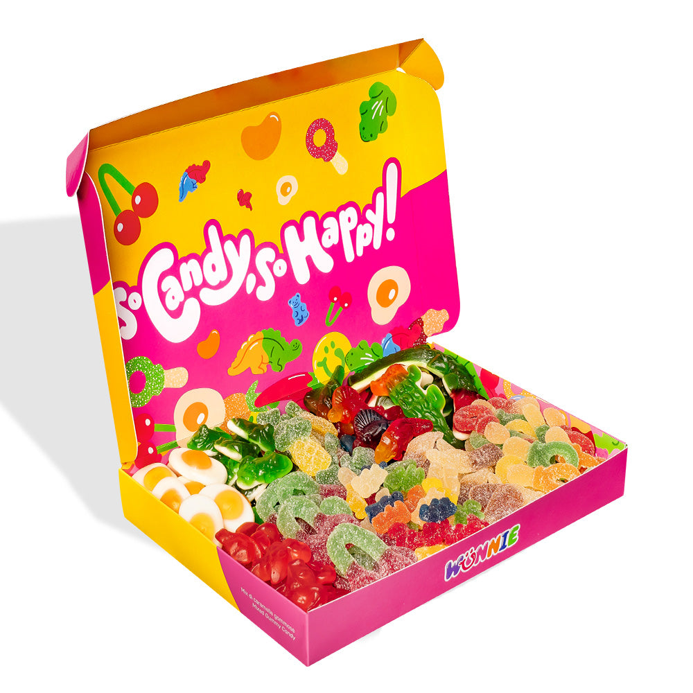 Scatola da comporre di caramelle gommose da 1kg gialla e rosa Wunnie Box So Candy So Happy