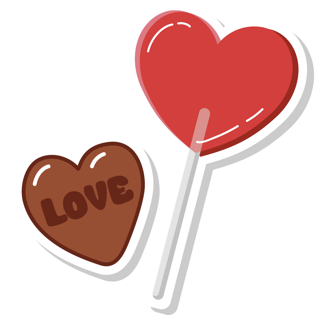 lollipop a forma di cuore e cioccolatino con scritto Love