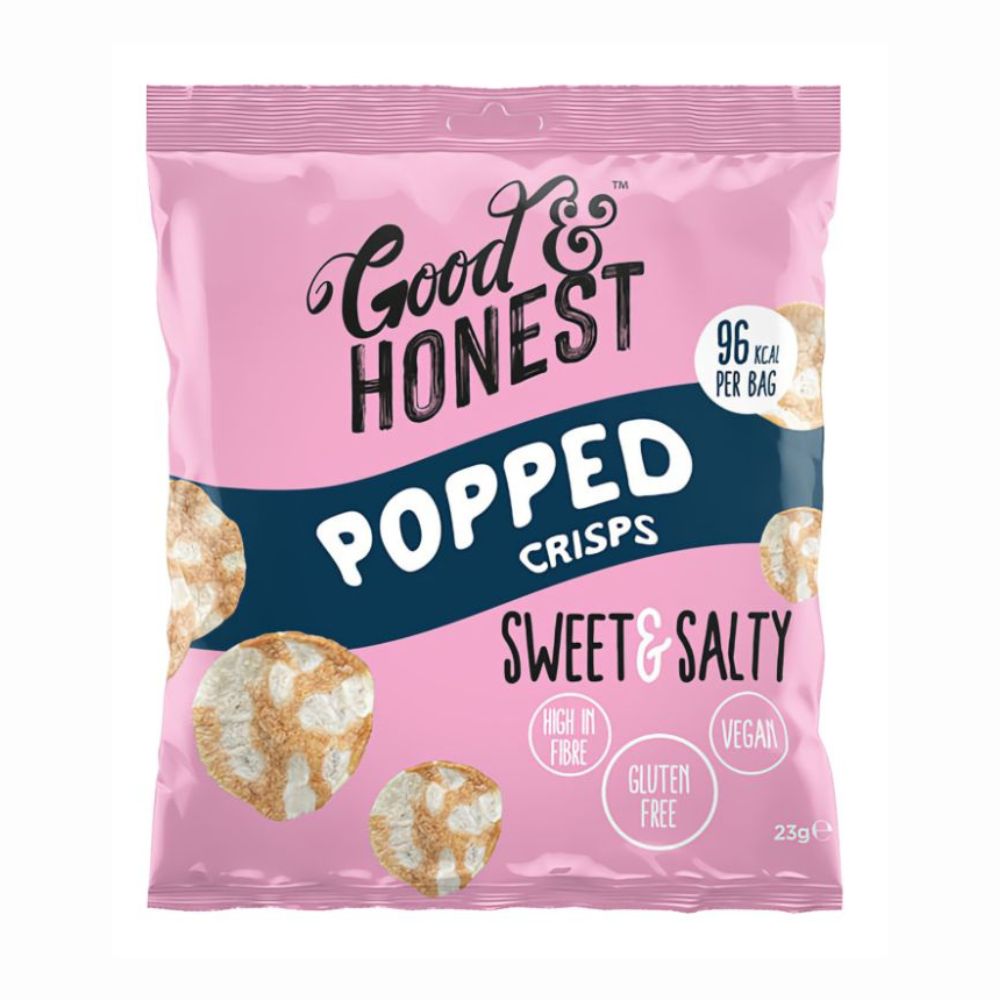 Confezione da 23g di patatine agrodolci vegane e senza glutine Good Honest Sweet and Salty