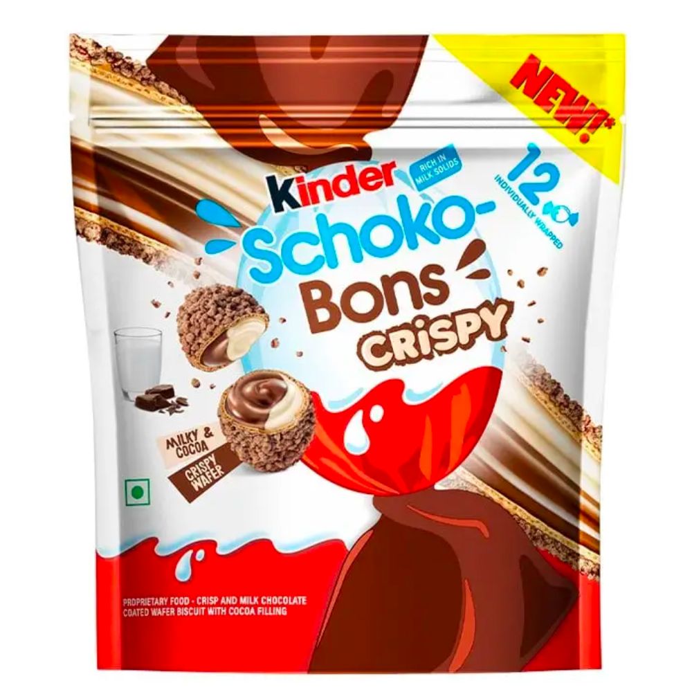 Kinder Schoko Bons Crispy, huevos de wafer rellenos de crema de leche y chocolate de 67g