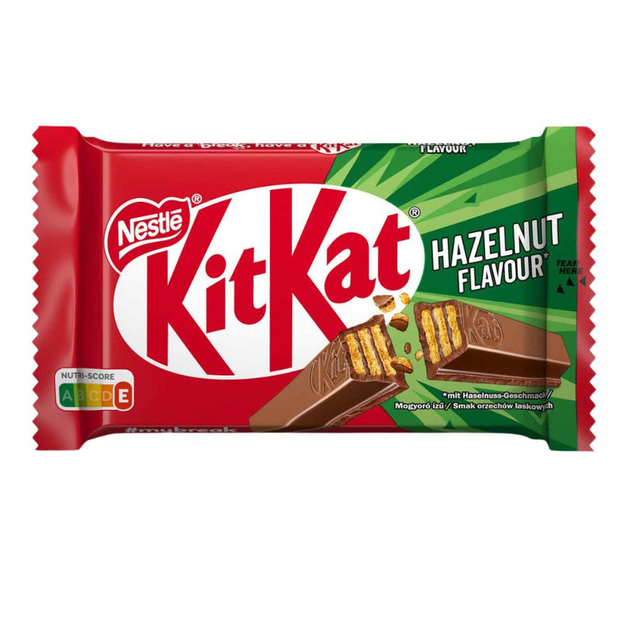 Confezione da 41,5g, wafer ricoperto di cioccolato al gusto di nocciola Kit Kat.