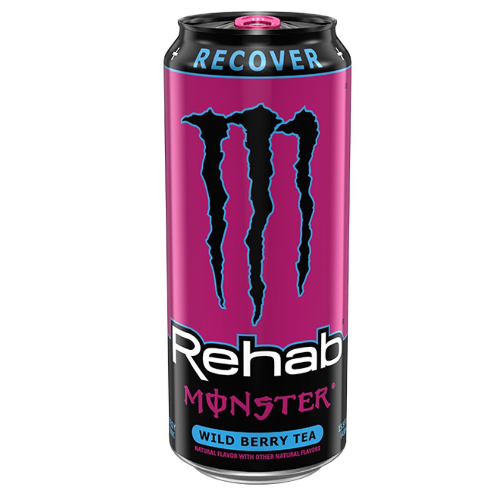(Monstruo no de colección, dañado) Monster Energy Rehab Wild Berry Tea, energy drink con sabor a té de frutos rojos de 458ml
