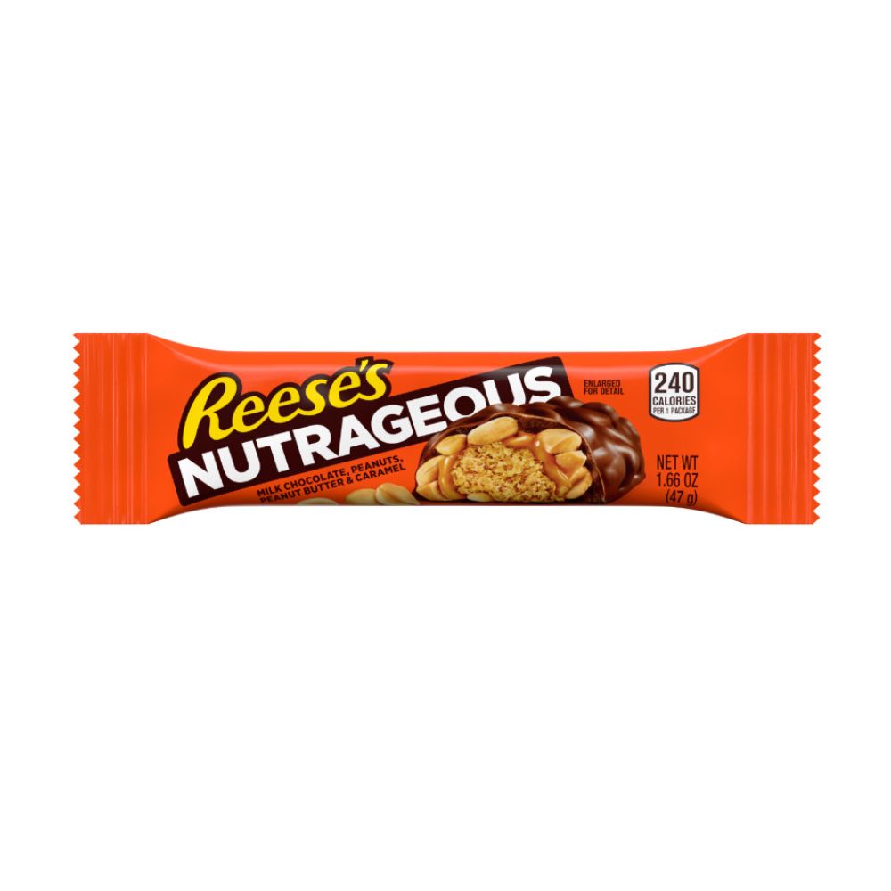 Reese's Nutrageous, barra de mantequilla de maní y chocolate de 47g
