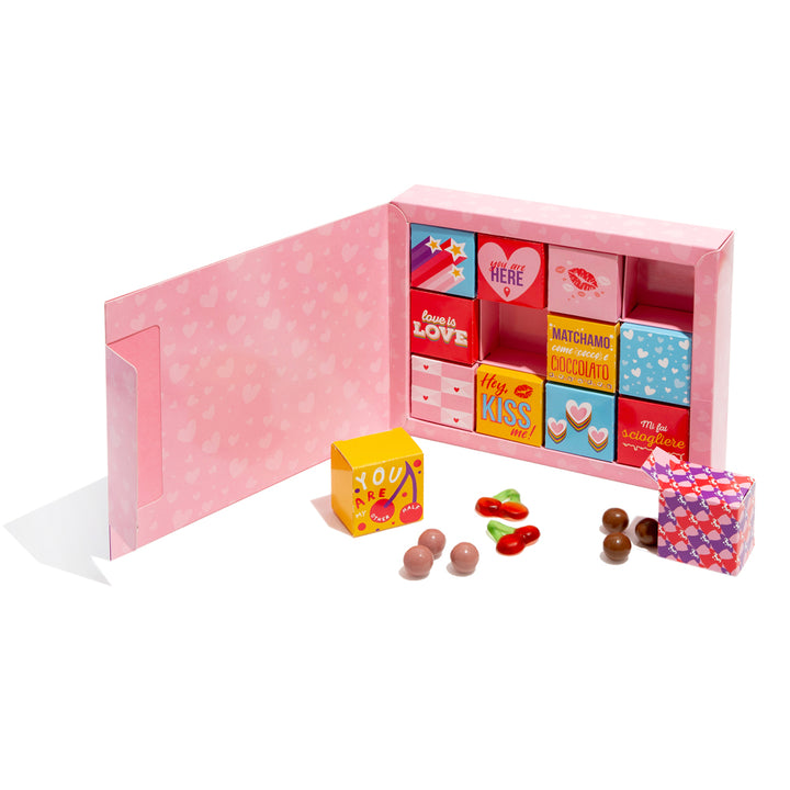 Love Bites Box, paquete de 12 cajitas de chocolates y caramelos