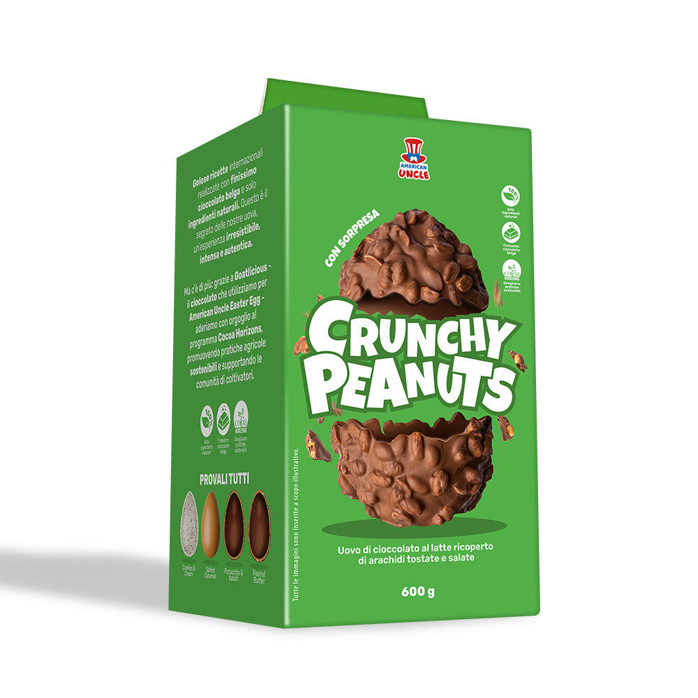 American Uncle Crunchy Peanuts Easter Egg, huevo de Pascua de chocolate con leche cubierto de cacahuetes tostados salados de 600g 