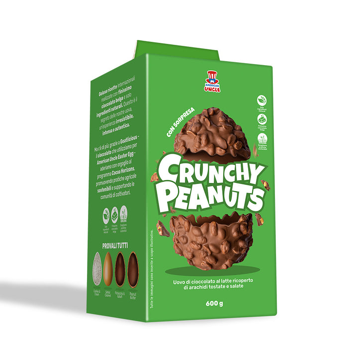 American Uncle Crunchy Peanuts Easter Egg, huevo de Pascua de chocolate con leche cubierto de cacahuetes tostados salados de 600g 