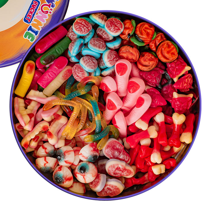 Wunnie Bucket "Feliz Halloween", lata de caramelos de goma de 3kg para componer con tus sabores favoritos 