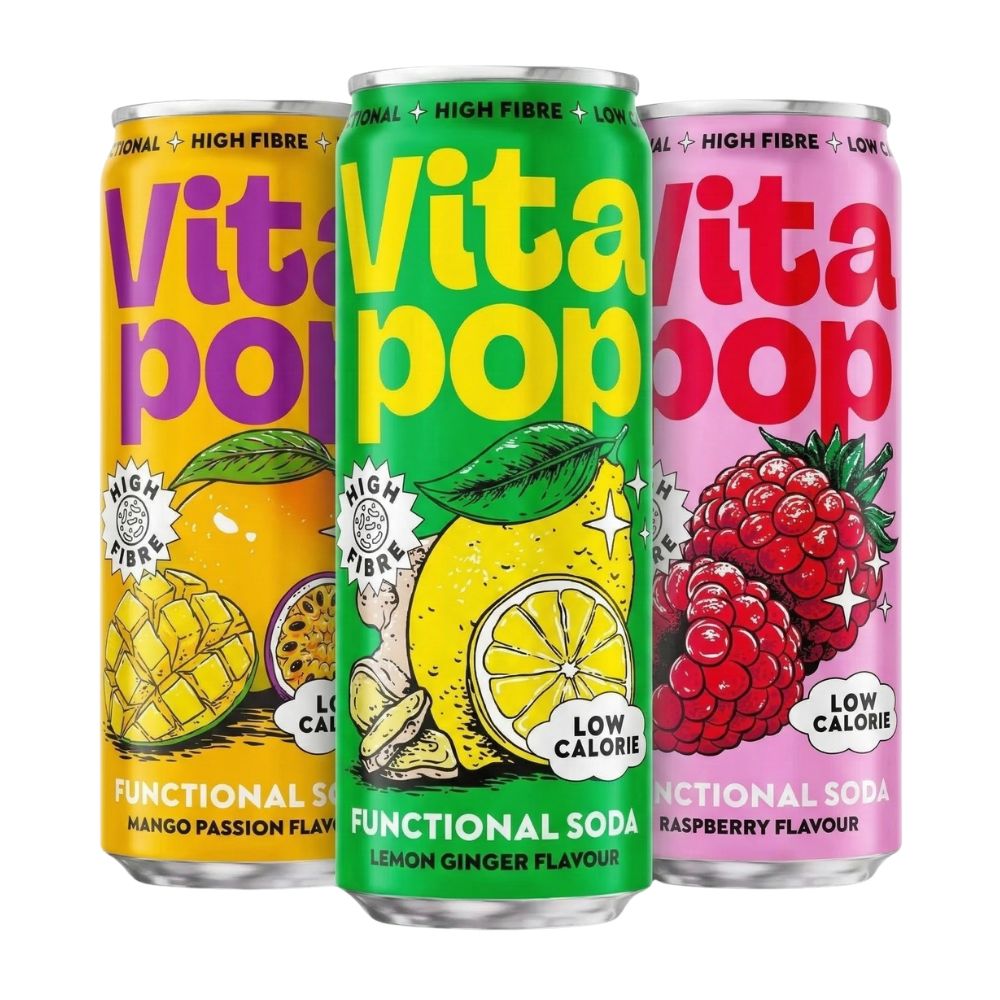 3x VITA POP (Mango Passion, Lemon Ginger, Raspberry), 3 bebidas funcionales de 330ml 