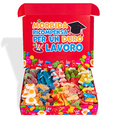 Candy box Felicidades por tu graduación, caja de caramelos gomosos para componer con los favoritos del graduado.