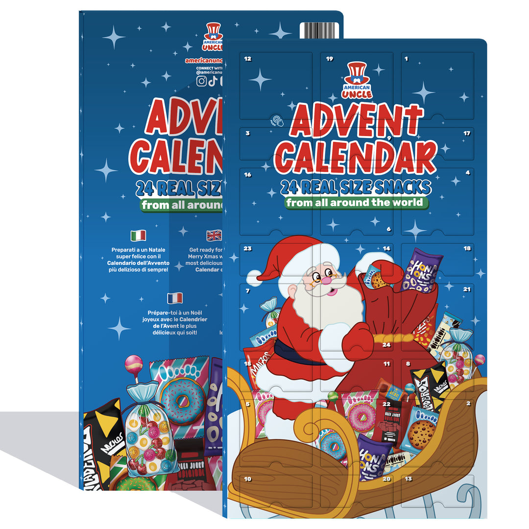 Calendario de Adviento XXL, caja de 24 snack dulces y salados sorpresa a tamaño real 