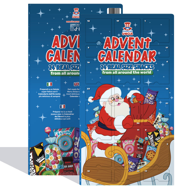 Calendario de Adviento XXL, caja de 24 snack dulces y salados sorpresa a tamaño real 