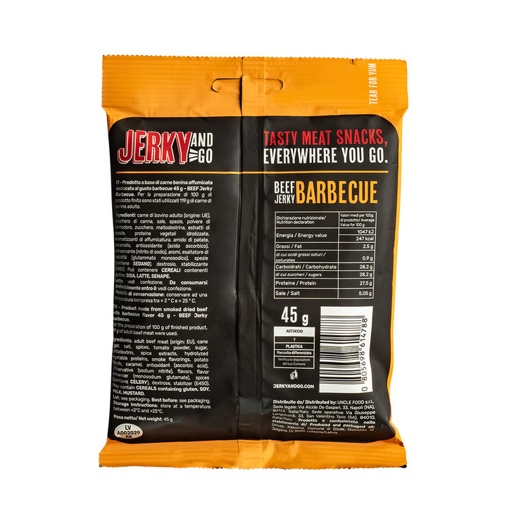 Jerky and Go Beef Jerky Barbecue, carne seca de res con sabor a barbacoa de 45g 