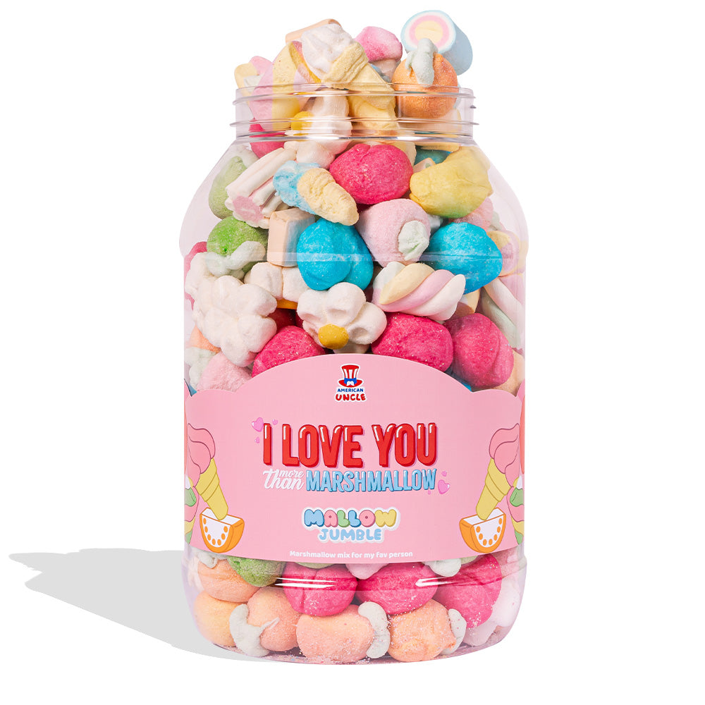 Mallow Jumble “Te amo más que marshmallow”, tarro de marshmallow para componer con tus sabores preferidos 