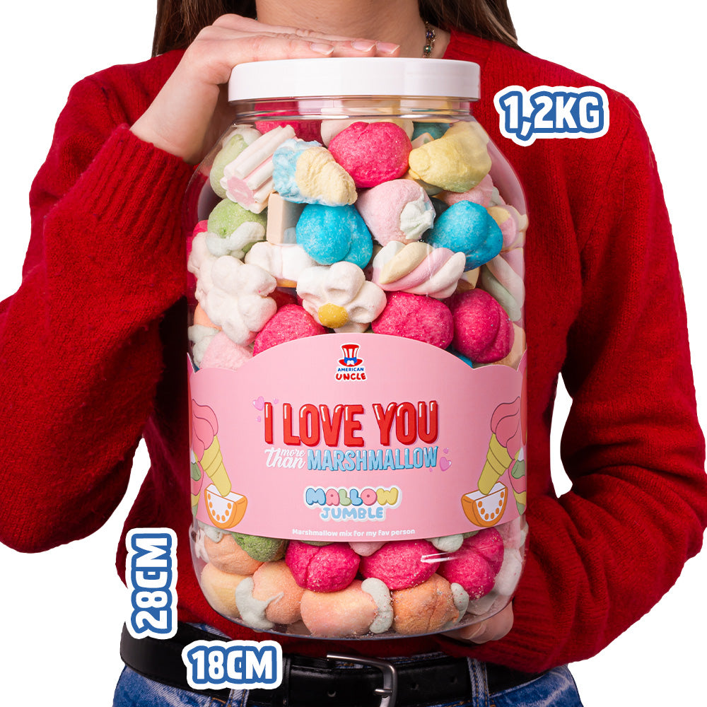 Mallow Jumble “Te amo más que marshmallow”, tarro de marshmallow para componer con tus sabores preferidos 