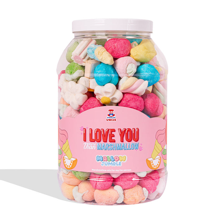 Mallow Jumble “Te amo más que marshmallow”, tarro de marshmallow para componer con tus sabores preferidos 