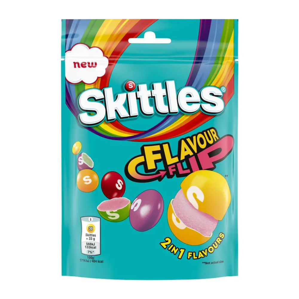 Skittles Flavour Flip, caramelos de doble sabor a frutas de 136 gr 