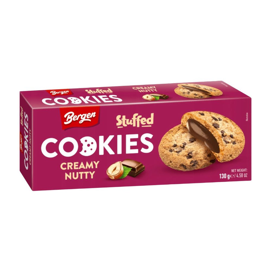 Bergen Stuffed Cookies Creamy Nutty, biscotti ripieni di crema alla nocciola da 130g