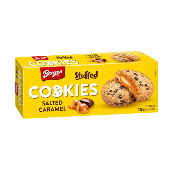 Bergen Stuffed Cookies Caramelo salado, galletas rellenas de caramelo salado de 130g 