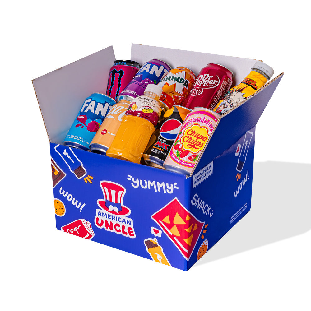 Caja de snack con al menos 10 bebidas internacionales – American Uncle