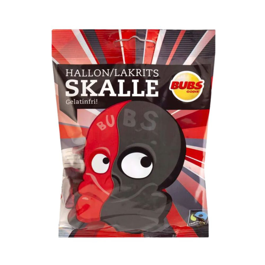 Bubs Skalle Raspberry Liquorice, caramelle gommose al gusto di liquirizia e frutta da 90g.