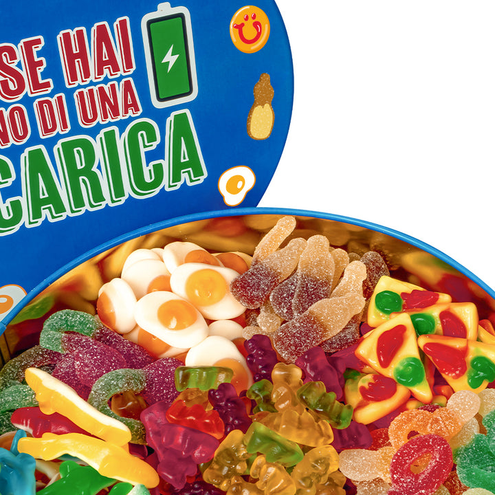 Wunnie Bucket "Abre si necesitas una recarga", lata de caramelos gomosos para llenar con tus sabores preferidos - 3 kg 