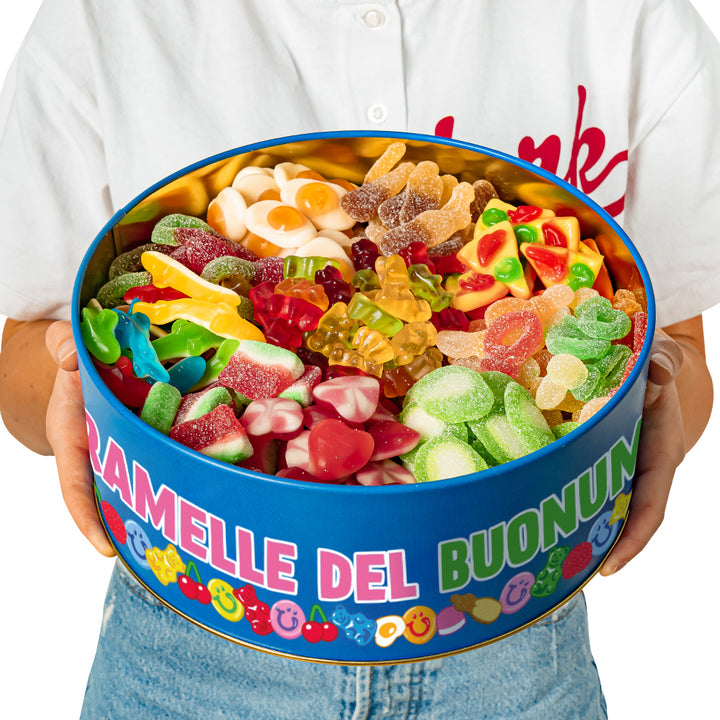 Wunnie Bucket "Abre si necesitas una recarga", lata de caramelos gomosos para llenar con tus sabores preferidos - 3 kg 
