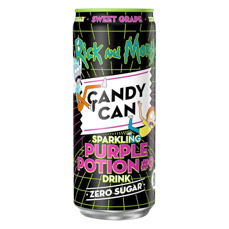 Candy Can Purple Potion Rick and Morty, bevanda frizzante al gusto di uva da 330ml