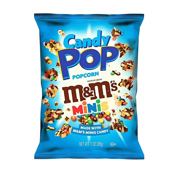 Candy Pop Popcorn M&M's Minis, palomitas de maíz cubiertas de chocolate y M&M's mini de 28g 