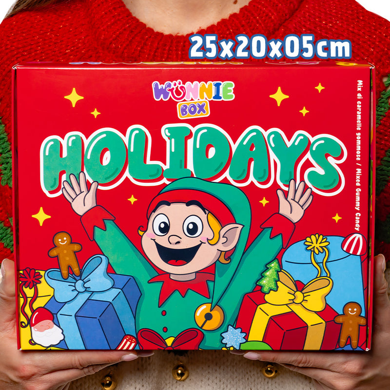 Wunnie box “Felices Fiestas”, caja de caramelos de goma para componer con tus sabores favoritos 