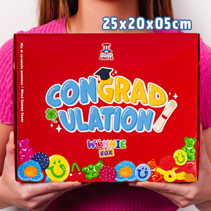 Wunnie box "Congradulation", caja de gominolas para componer con las favoritas del graduado - 1 kg 