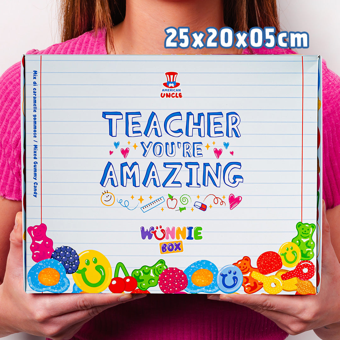 Wunnie box "Profesor, eres increíble", la Candy box para componer con las golosinas de goma favoritas de la maestra - 1 kg 