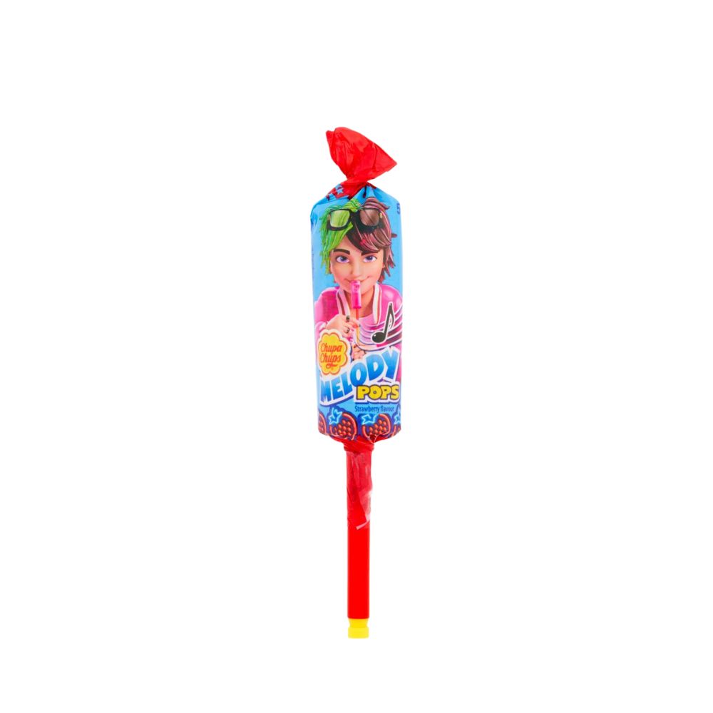 Chupa Chups Melody Pops Strawberry, piruleta de fresa de 15g 