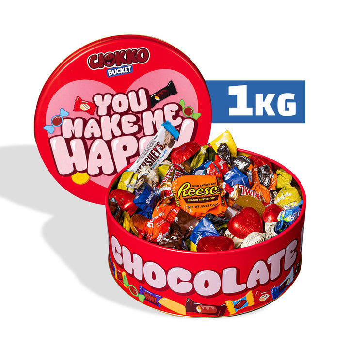 Ciokko Bucket “Me haces feliz”, lata de chocolates de 1 kg para componer con los sabores preferidos de tu pareja 
