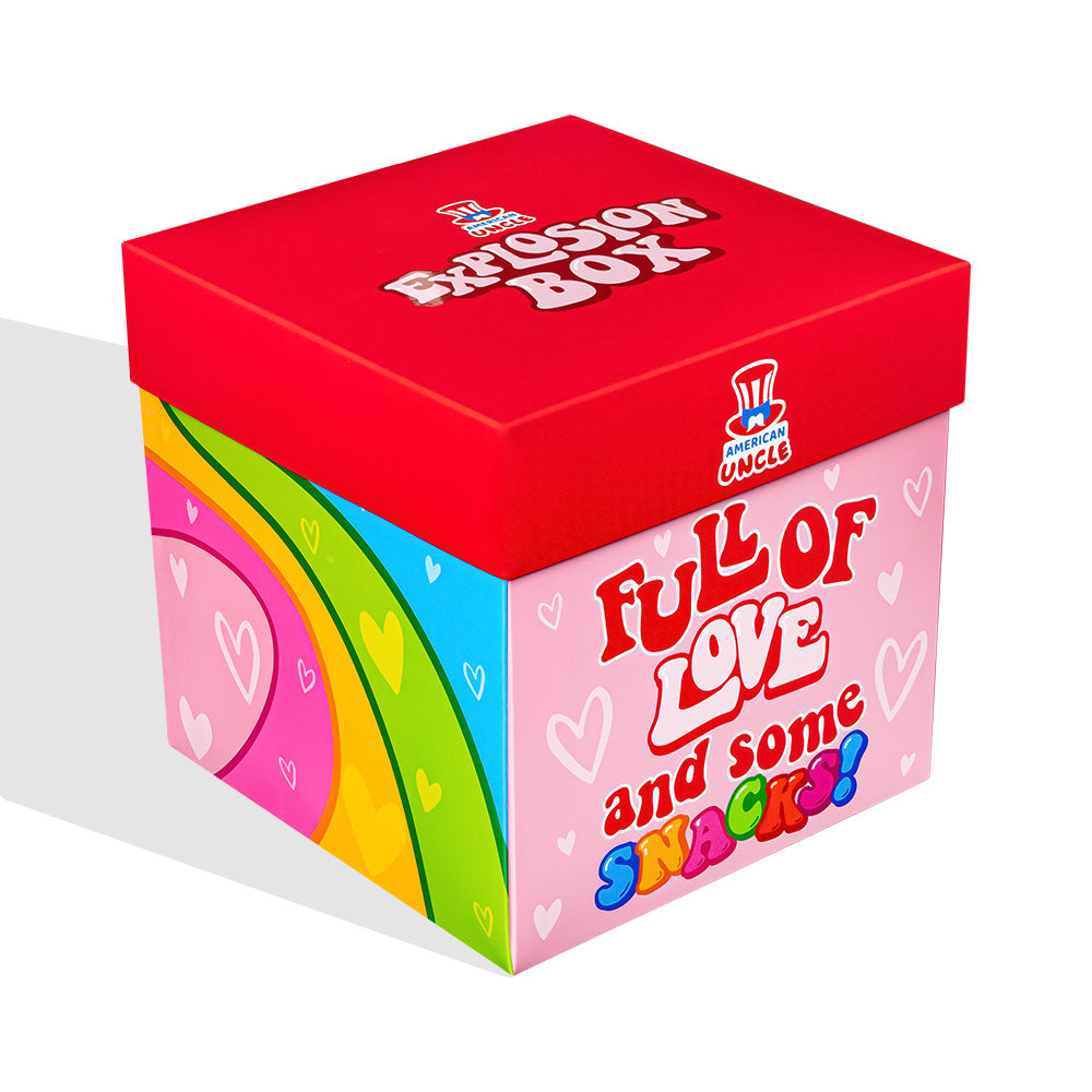 Explosión box “Amor”, caja de regalo explosiva con 20 snack dulces y salados sorpresa 