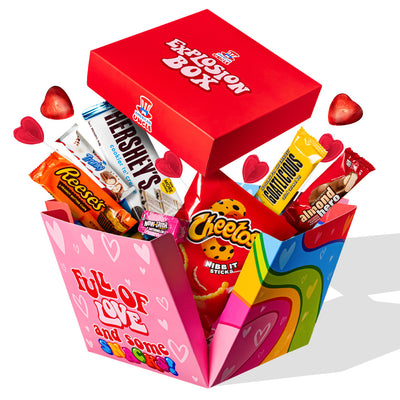 Explosión box “Amor”, caja de regalo explosiva con 20 snack dulces y salados sorpresa 