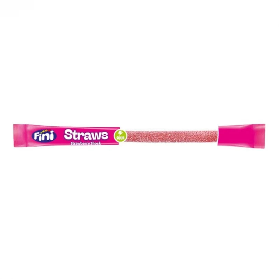 Fini Straws Sour Strawberry, caramelo con forma de pajita con sabor a fresa efervescente de 25g 
